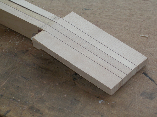 Headstock of 6 string guitar being made